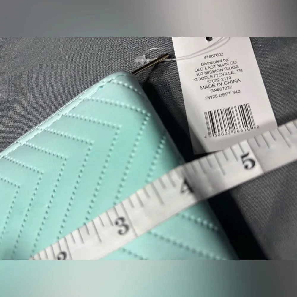 New Teal Quilted Chevron Zip-Around Wallet with Gold Hardware NWT